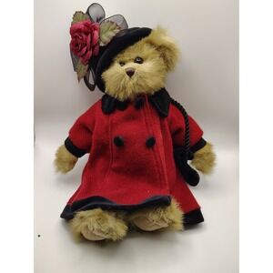 Bearington Collection Teddy Bear Red Pea Coat Black Rose Hat Plush Collectible